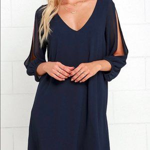 Lulu's Shifting Dears Navy Cold Shoulder Shift Dress Sz XL